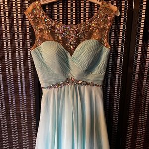 Rachel Adam Dress Aqua Chiffon Crystal Beaded dress